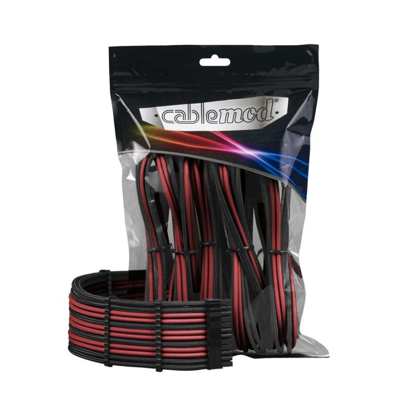 CableMod - ModMesh PRO Dual 8 pin PCI-E Sleeved Cable Extensions - Black/Blood Red - كابل